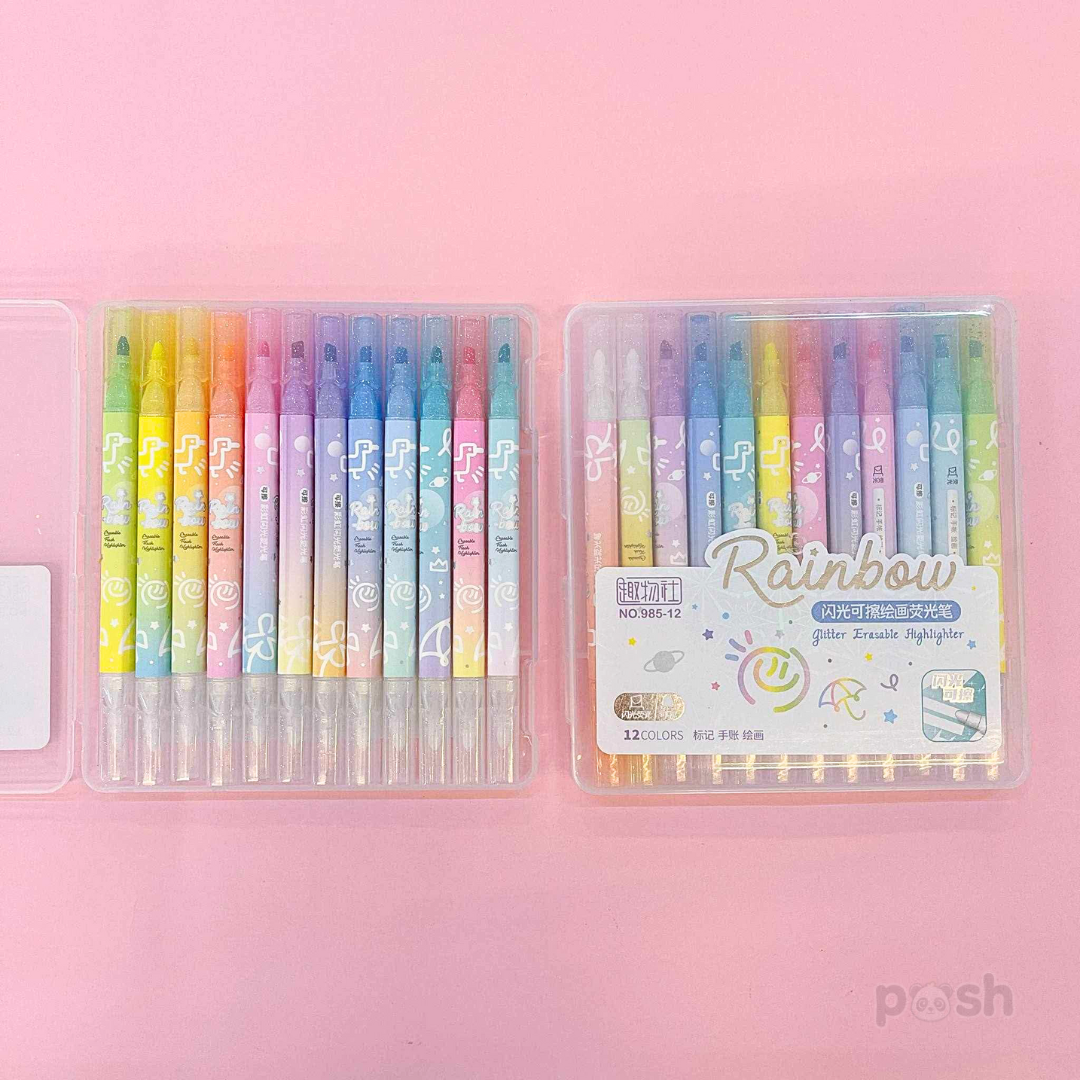 Erasable Highlighter with Glitters 12 PCS Set 985-12