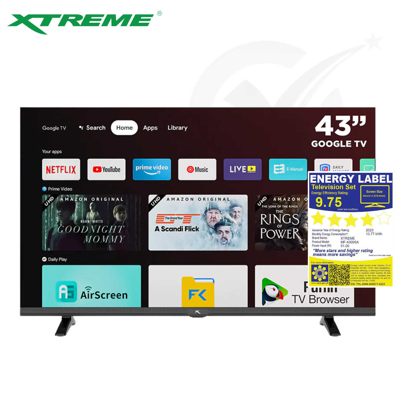 Xtreme Google TV Frameless Wi-Fi Netfix Youtube Google Play w/ Voice Control