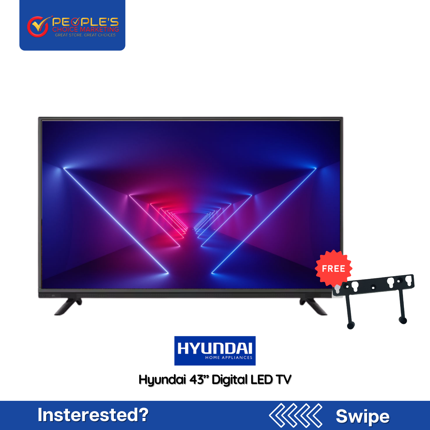 Hyundai 43” Digital Led TV with FREE Wall Bracket 43GD300K