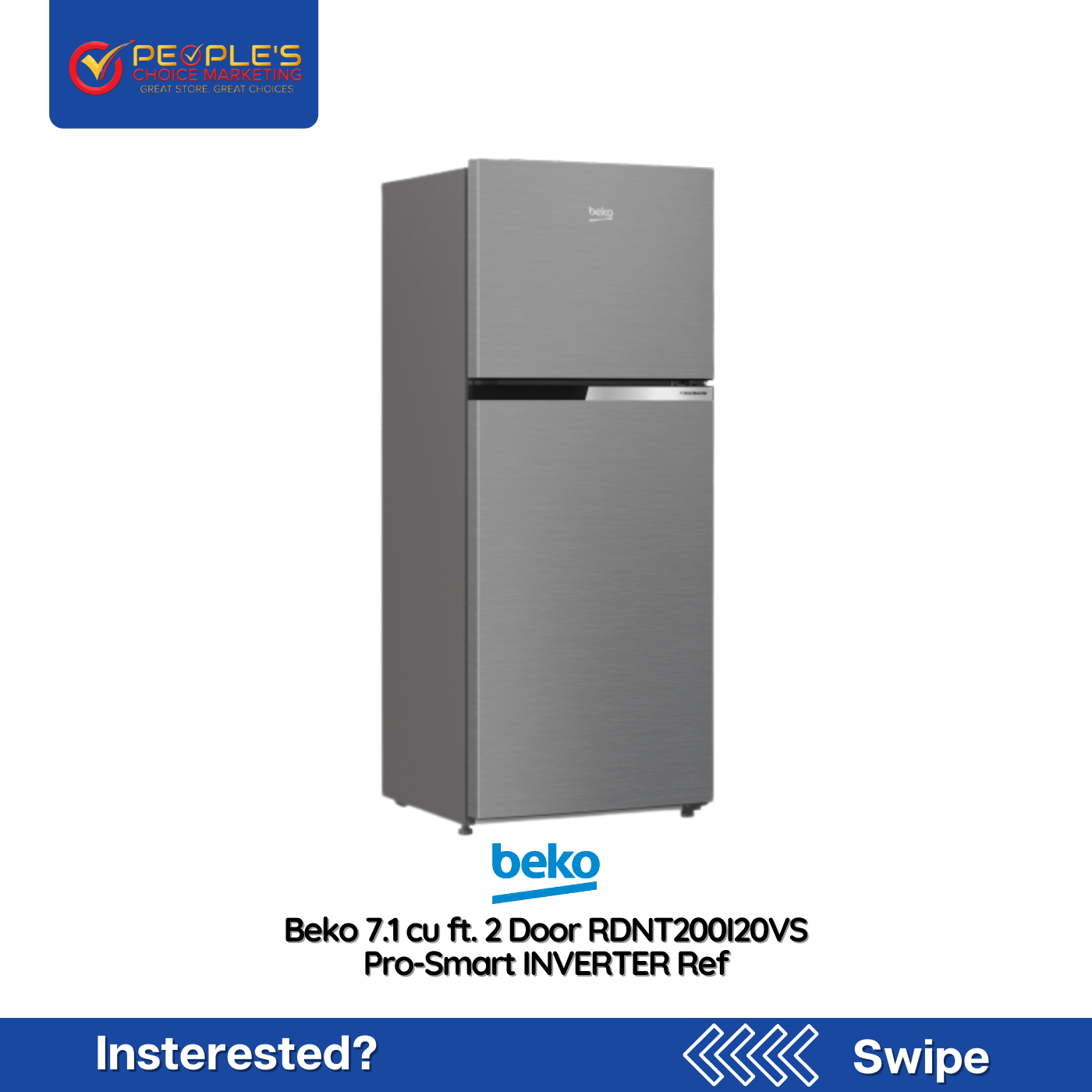 Beko 7.1 cu ft 2 Door Pro-Smart Inverter Refrigerator RDNT200120VS